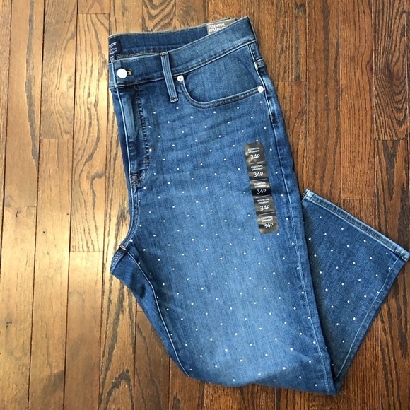 J. Crew Women’s 34P Petite Rhinestone Essential Straight Signature Stretch Jeans - Picture 4 of 15